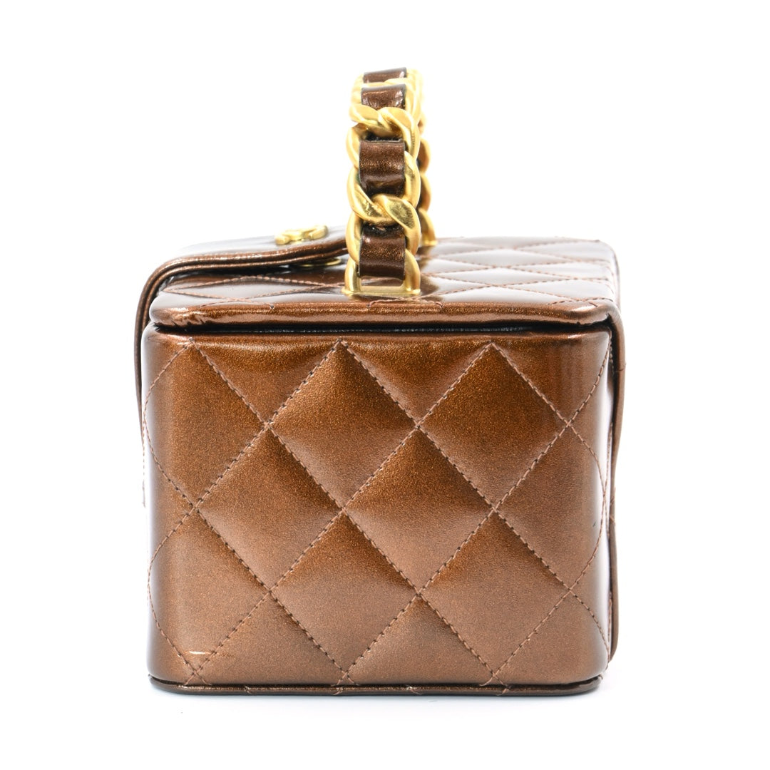 Chanel Mini Vanity Case in Bronze Patent Leather with Gold Tone Hardware
