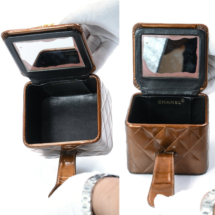 Chanel Mini Vanity Case in Bronze Patent Leather with Gold Tone Hardware