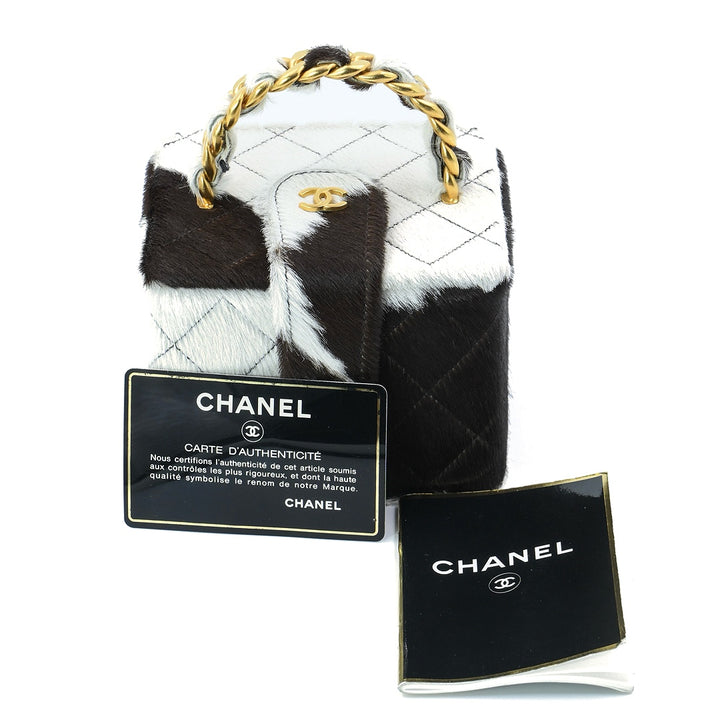 Chanel Mini Vanity Case in Brown and White Pony Hair with Gold-Tone Hardware
