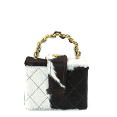 Chanel Mini Vanity Case in Brown and White Pony Hair with Gold-Tone Hardware