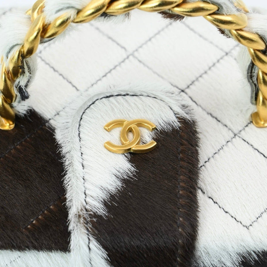 Chanel Mini Vanity Case in Brown and White Pony Hair with Gold-Tone Hardware