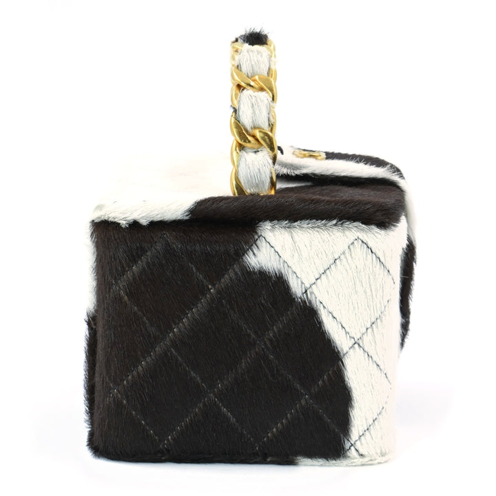 Chanel Mini Vanity Case in Brown and White Pony Hair with Gold-Tone Hardware