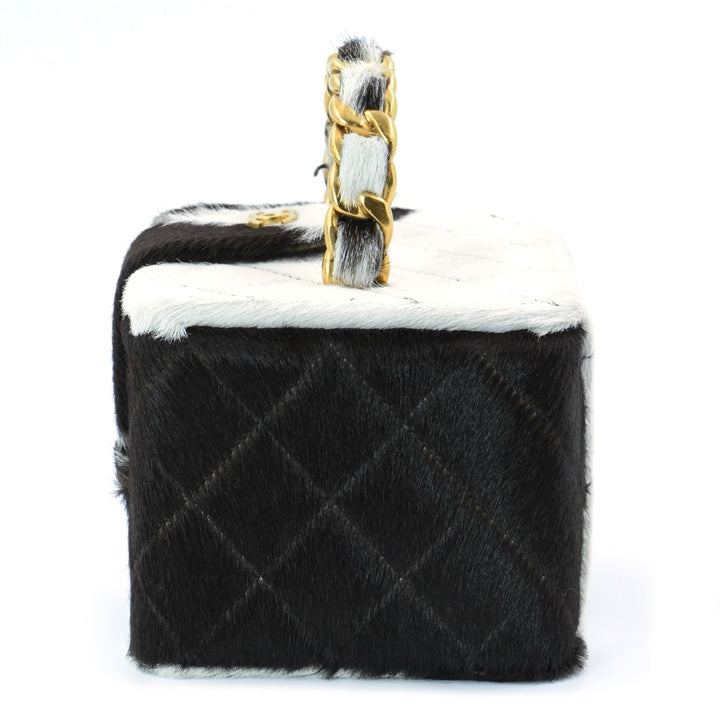 Chanel Mini Vanity Case in Brown and White Pony Hair with Gold-Tone Hardware