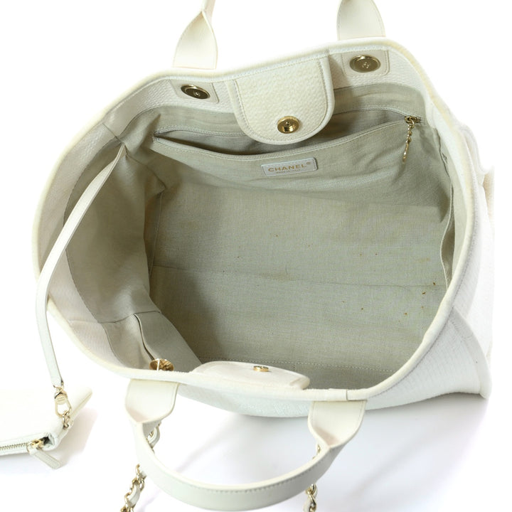 Chanel Deauville Large Tote Bag in White Canvas with Gold-Tone Hardware