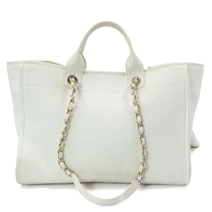 Chanel Deauville Large Tote Bag in White Canvas with Gold-Tone Hardware