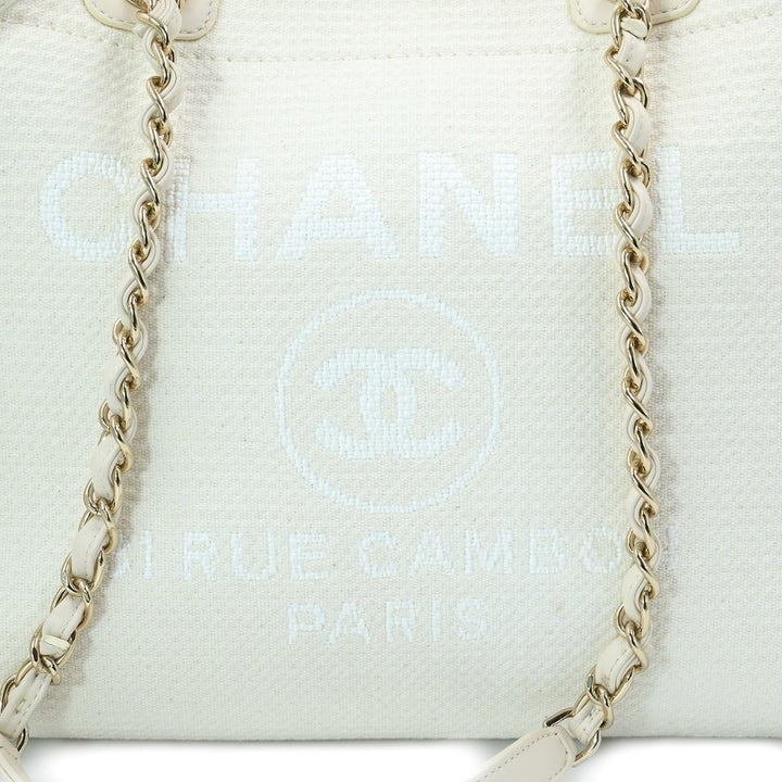 Chanel Deauville Large Tote Bag in White Canvas with Gold-Tone Hardware