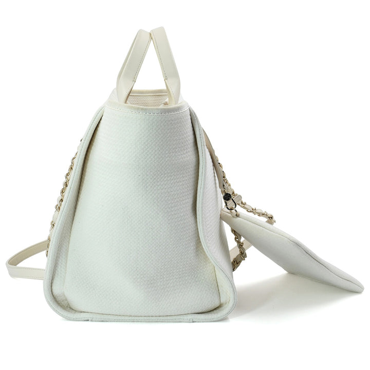 Chanel Deauville Large Tote Bag in White Canvas with Gold-Tone Hardware