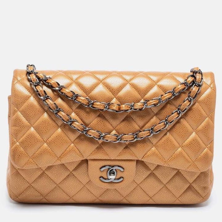 Chanel Jumbo Classic Double Flap Bag in Bronze Quilted Caviar Leather with Ruthenium Hardware