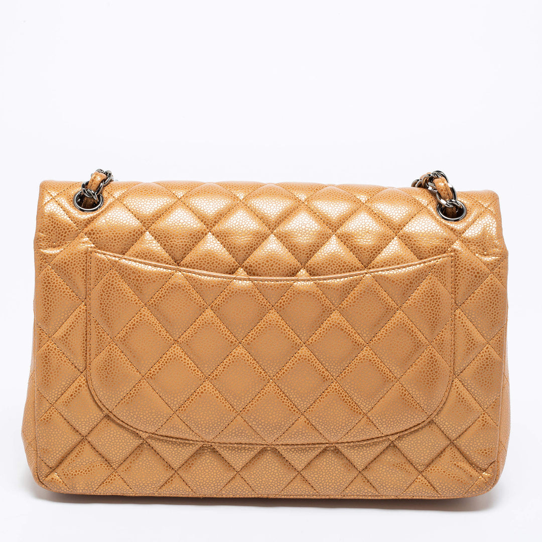 Chanel Jumbo Classic Double Flap Bag in Bronze Quilted Caviar Leather with Ruthenium Hardware