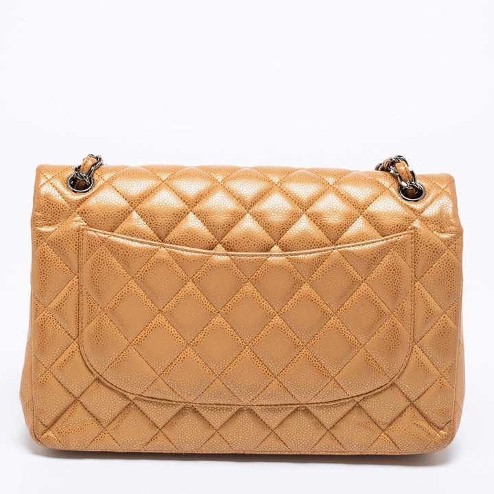 Chanel Jumbo Classic Double Flap Bag in Bronze Quilted Caviar Leather with Ruthenium Hardware