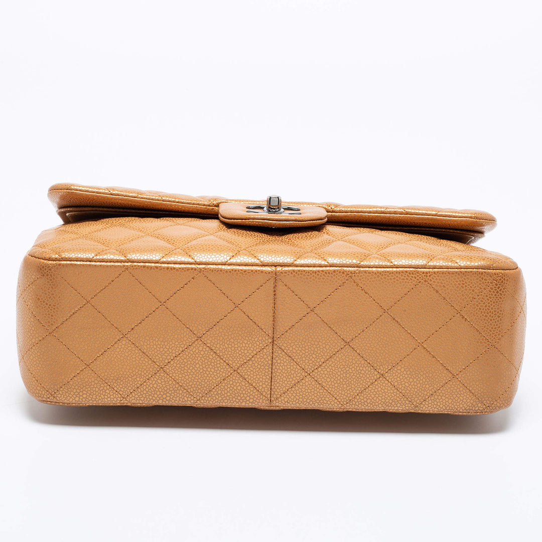 Chanel Jumbo Classic Double Flap Bag in Bronze Quilted Caviar Leather with Ruthenium Hardware
