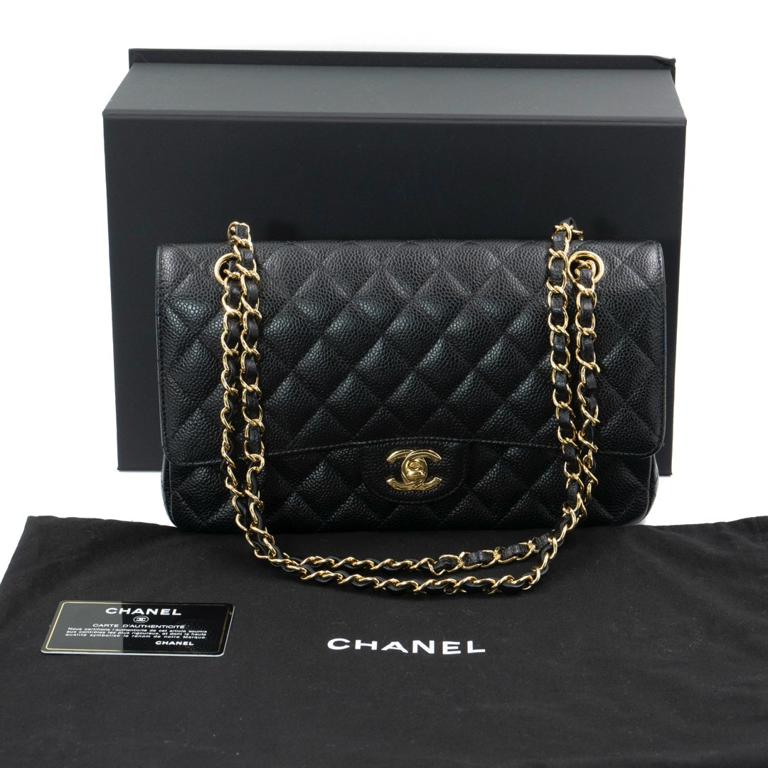 Chanel Medium Classic Double Flap Bag in Black Caviar Leather with Gold Hardware