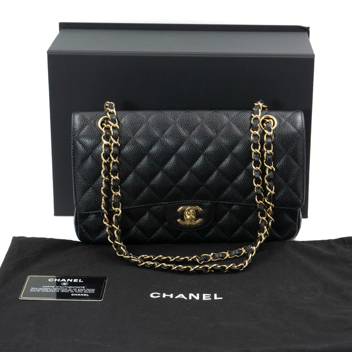 Chanel Medium Classic Double Flap Bag in Black Caviar Leather with Gold Hardware