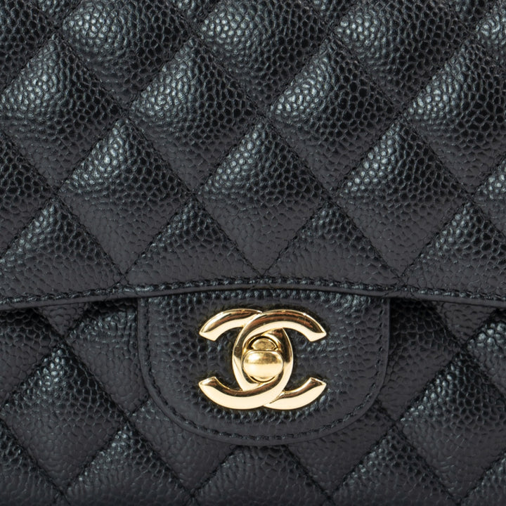 Chanel Medium Classic Double Flap Bag in Black Caviar Leather with Gold Hardware