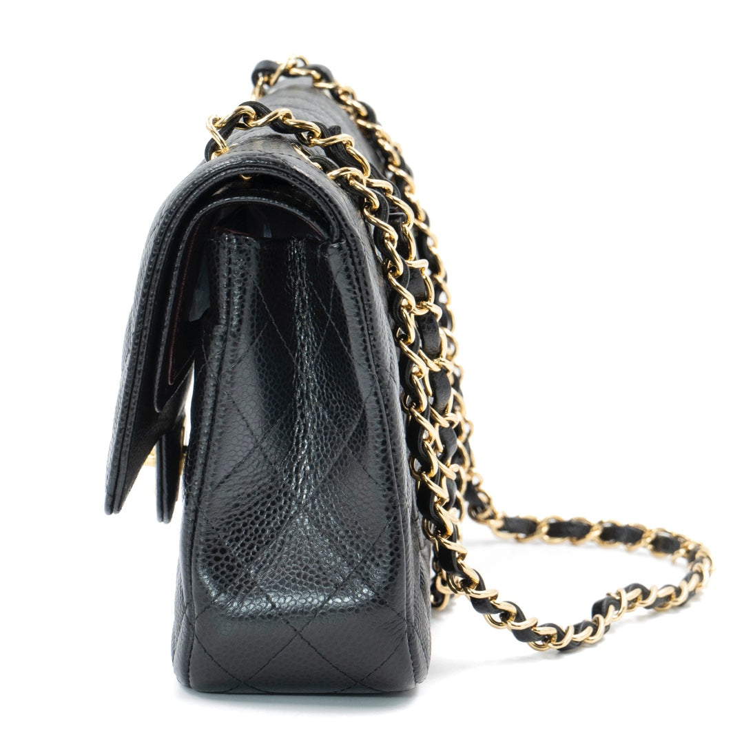 Chanel Medium Classic Double Flap Bag in Black Caviar Leather with Gold Hardware
