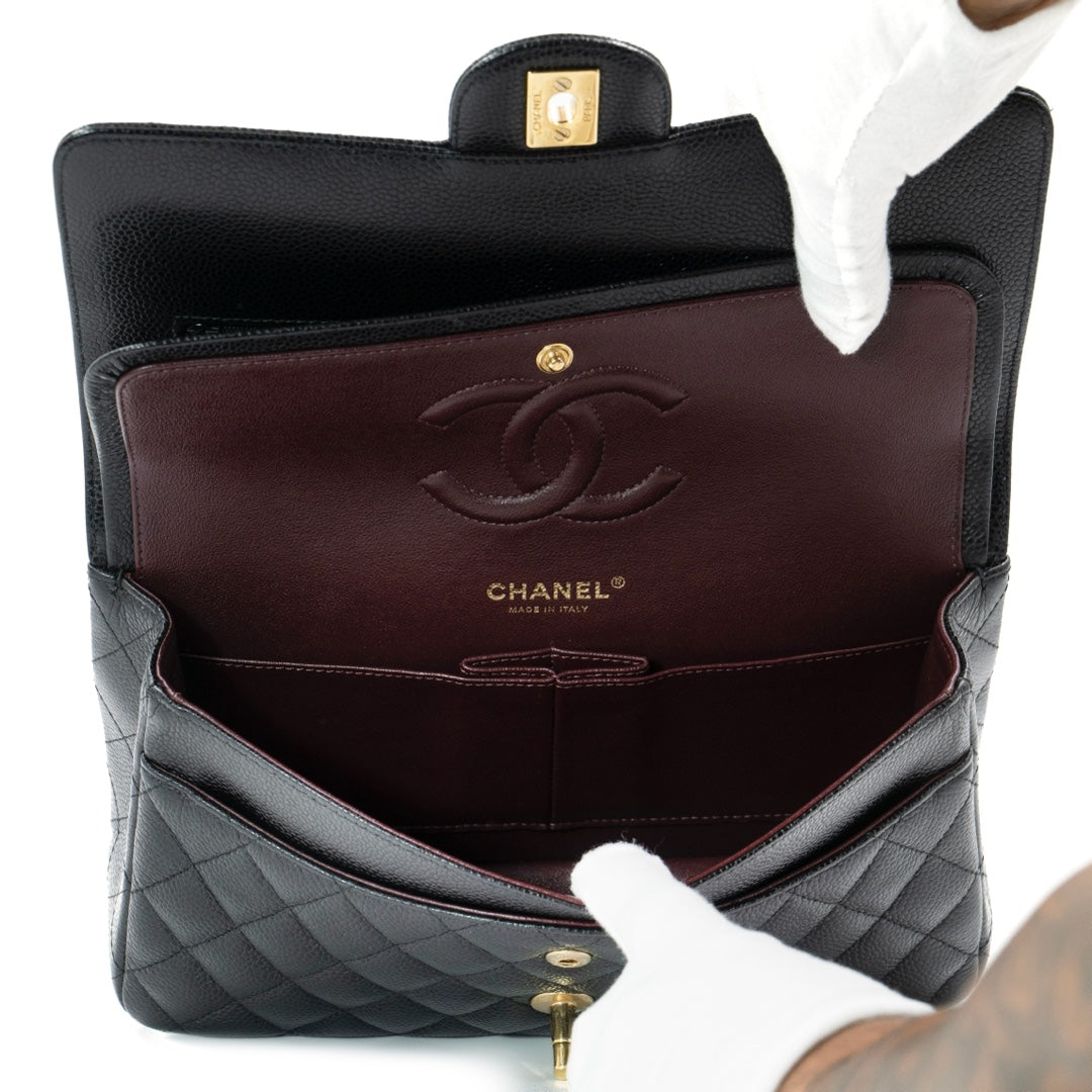 Chanel Medium Classic Double Flap Bag in Black Caviar Leather with Gold Hardware