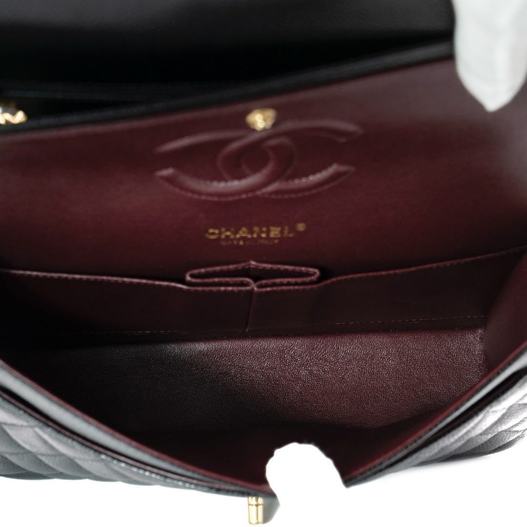 Chanel Medium Classic Double Flap Bag in Black Caviar Leather with Gold Hardware
