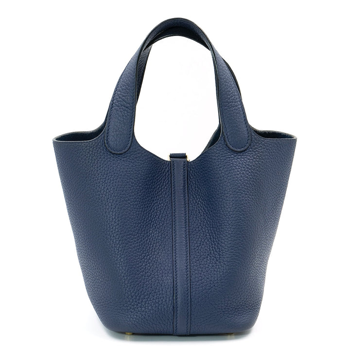 Hermès Picotin Lock 18 Clemence Leather Bag in Bleu Saphir with Gold Hardware - Gemaee  UAE