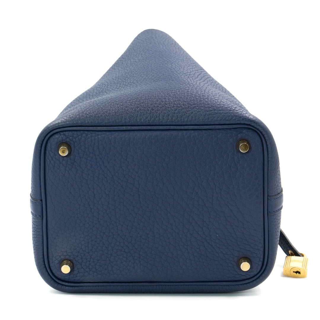 Hermès Picotin Lock 18 Clemence Leather Bag in Bleu Saphir with Gold Hardware - Gemaee  UAE