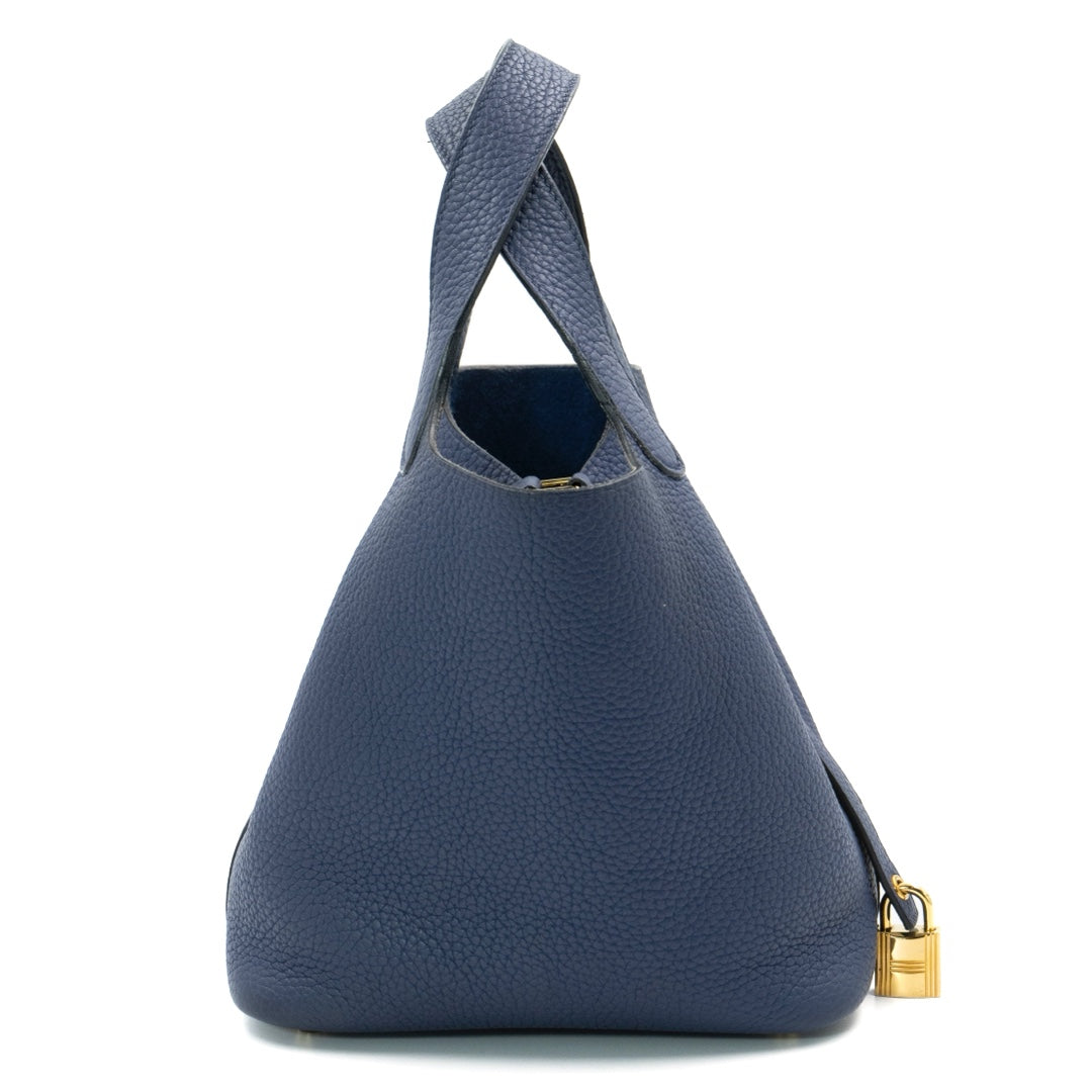 Hermès Picotin Lock 18 Clemence Leather Bag in Bleu Saphir with Gold Hardware - Gemaee  UAE