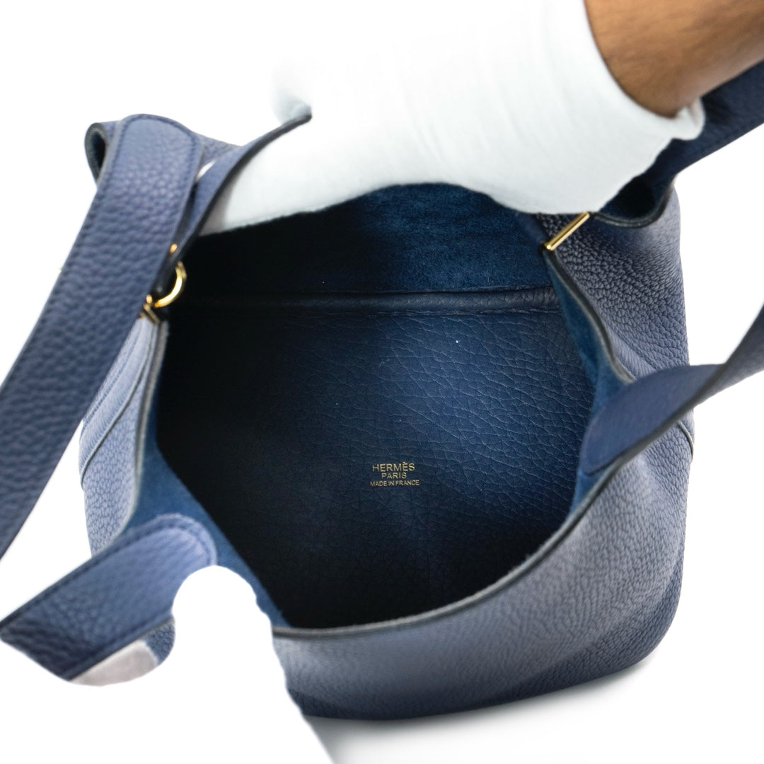 Hermès Picotin Lock 18 Clemence Leather Bag in Bleu Saphir with Gold Hardware - Gemaee  UAE