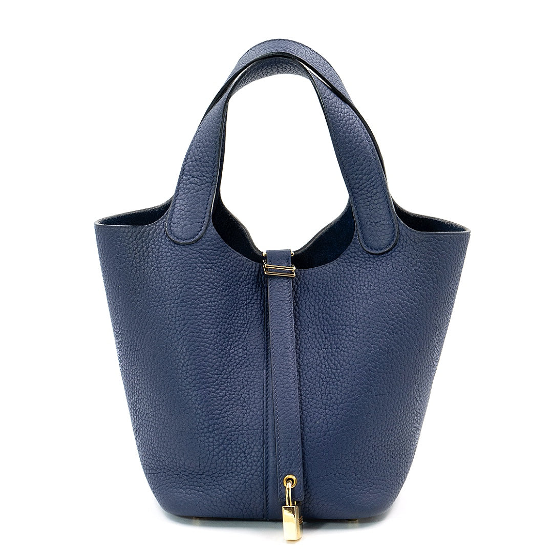 Hermès Picotin Lock 18 Clemence Leather Bag in Bleu Saphir with Gold Hardware - Gemaee  UAE