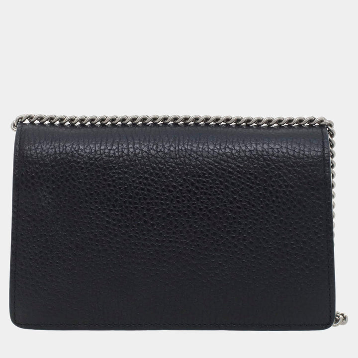 Gucci Dionysus Mini Shoulder Bag in Black Textured Leather with Crystal Embellished Tiger Head Closure