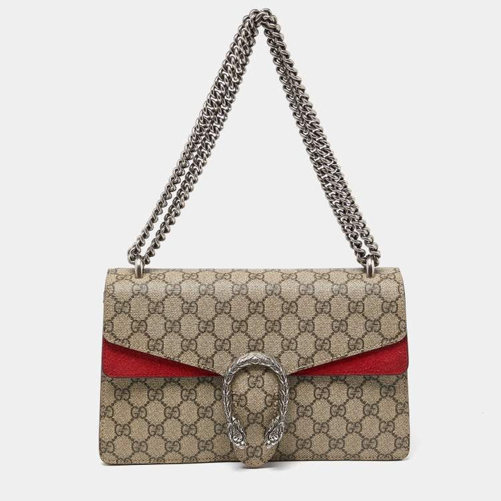 Gucci Dionysus Small Shoulder Bag in Beige GG Supreme Canvas with Suede Lining and Silver Tone Hardware