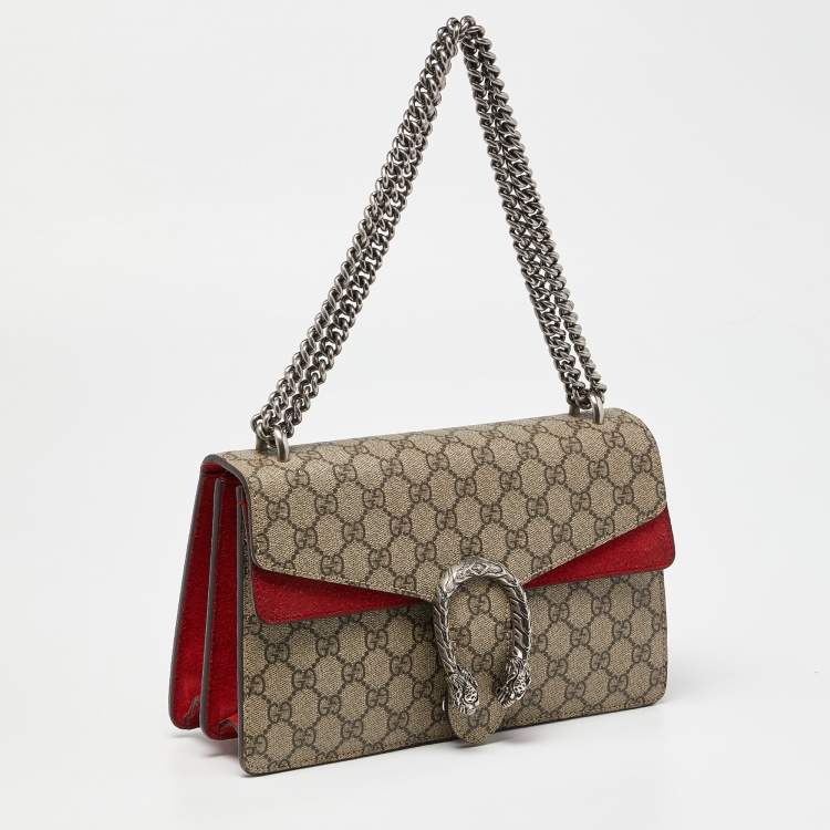 Gucci Dionysus Small Shoulder Bag in Beige GG Supreme Canvas with Suede Lining and Silver Tone Hardware