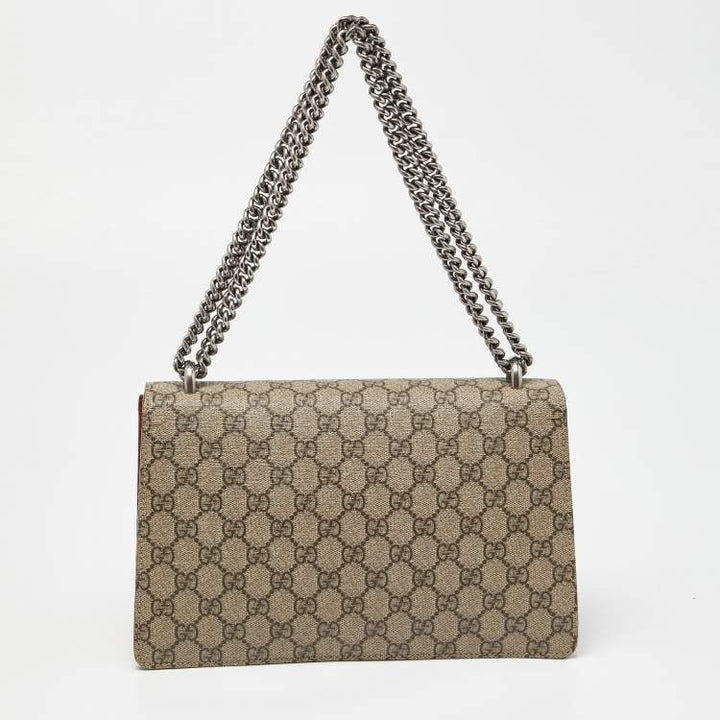Gucci Dionysus Small Shoulder Bag in Beige GG Supreme Canvas with Suede Lining and Silver Tone Hardware