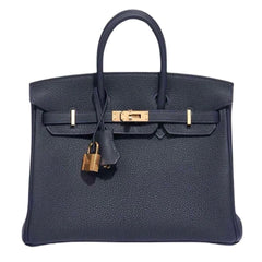 Hermès Birkin 35 bag in Bleu Nuit Togo leather with gold hardware
