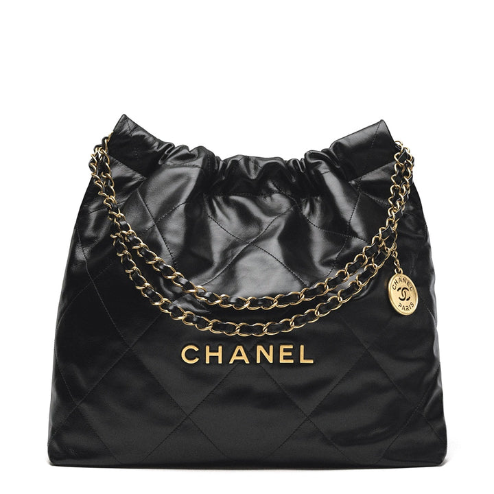 Chanel 22 Medium Handbag in Black Color with Shiny Calfskin & Gold-Tone Hardware