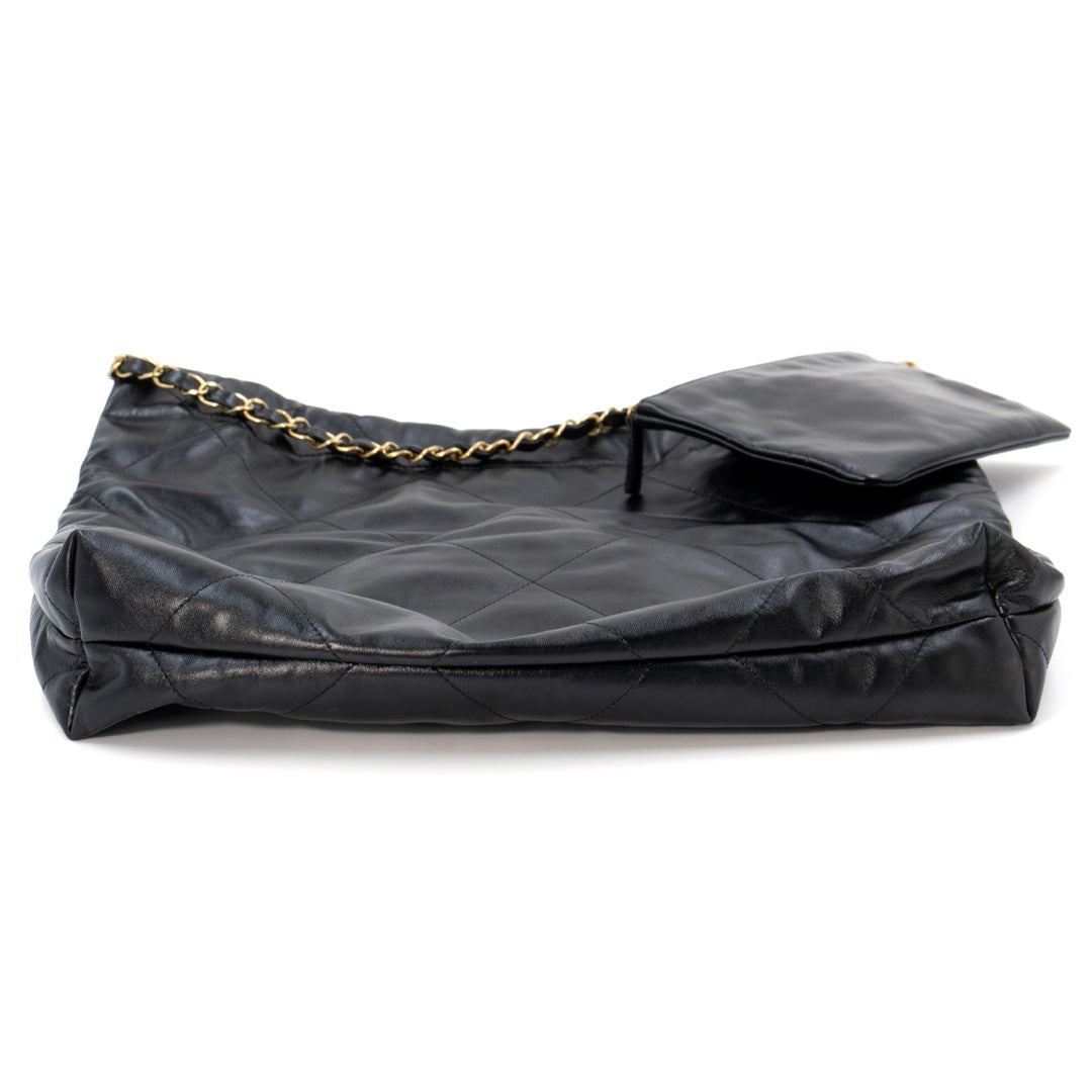 Chanel 22 Medium Handbag in Black Color with Shiny Calfskin & Gold-Tone Hardware