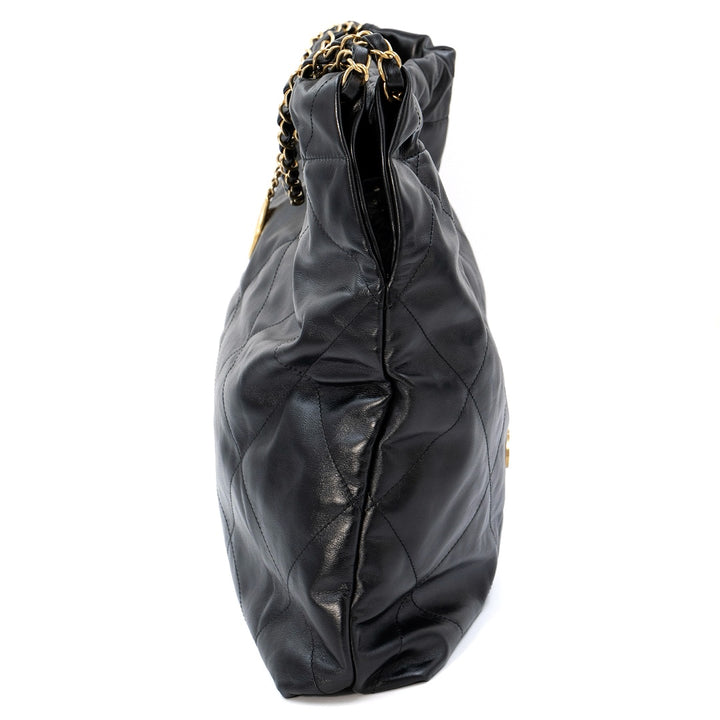 Chanel 22 Medium Handbag in Black Color with Shiny Calfskin & Gold-Tone Hardware