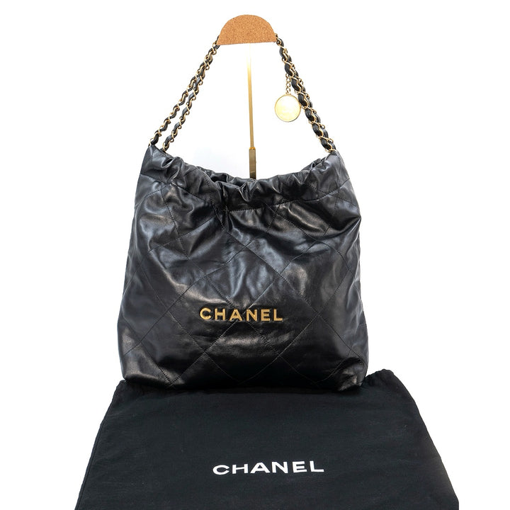 Chanel 22 Medium Handbag in Black Color with Shiny Calfskin & Gold-Tone Hardware