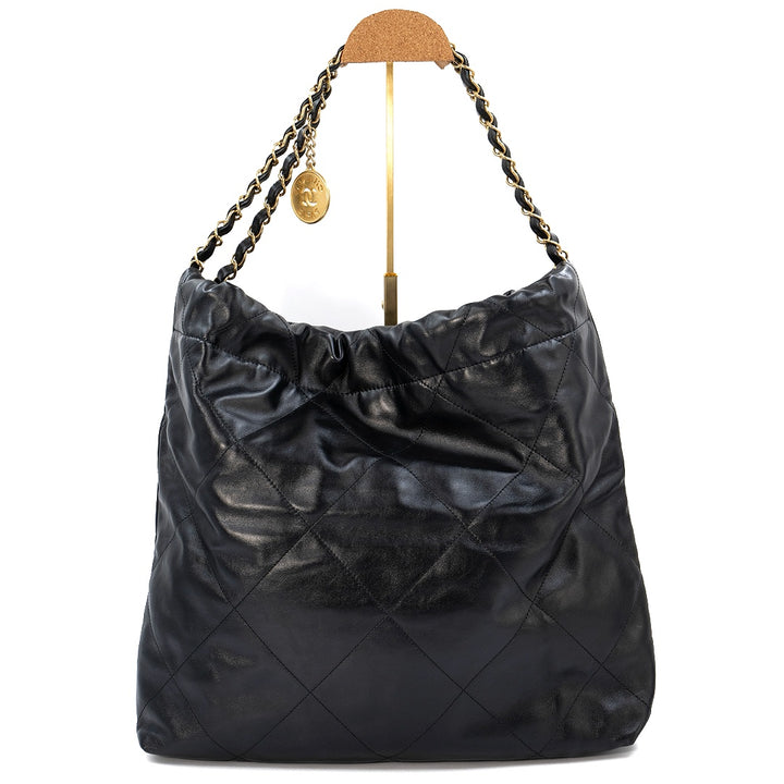 Chanel 22 Medium Handbag in Black Color with Shiny Calfskin & Gold-Tone Hardware