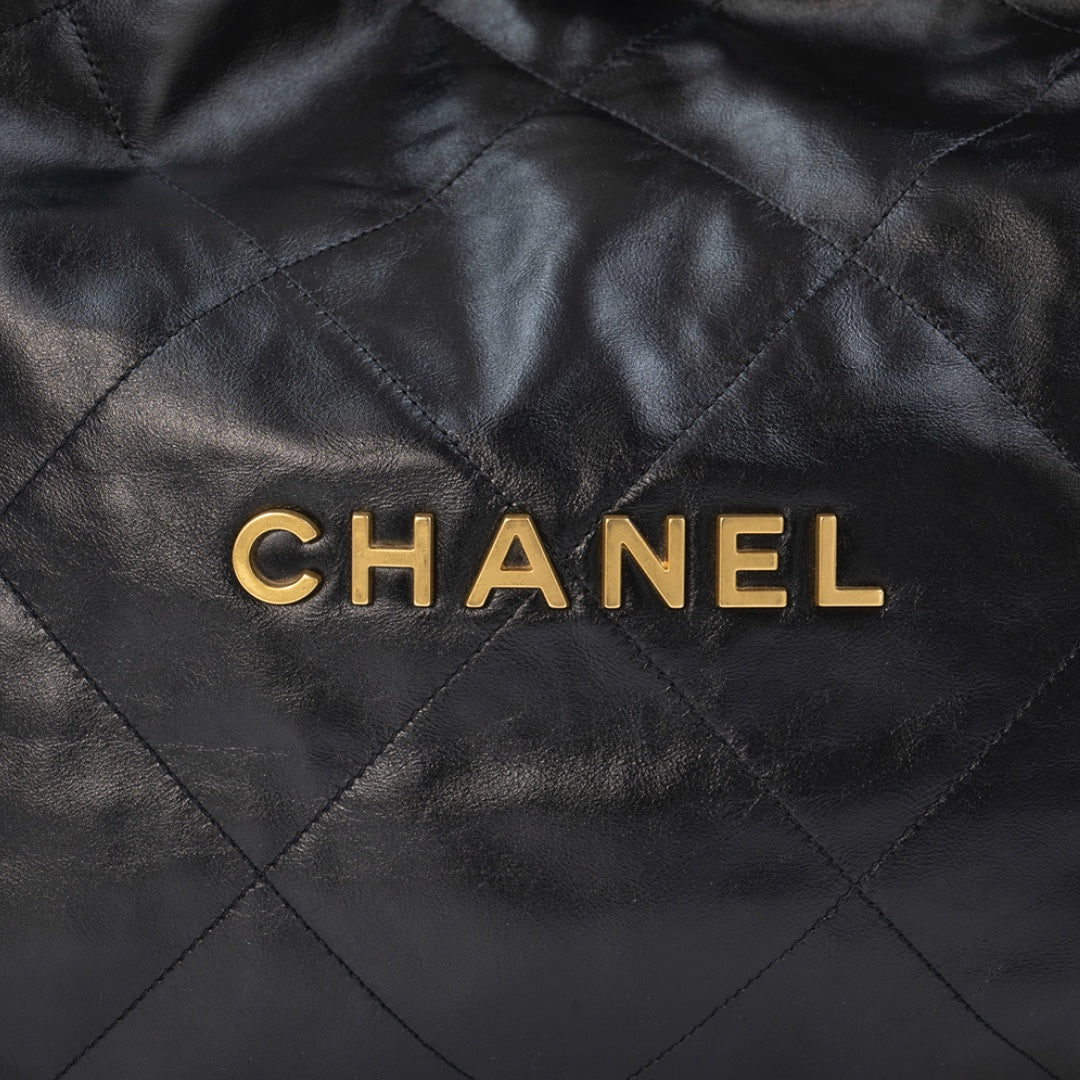 Chanel 22 Medium Handbag in Black Color with Shiny Calfskin & Gold-Tone Hardware
