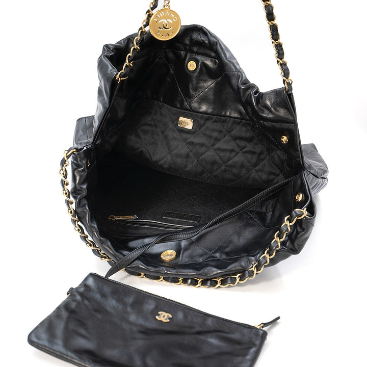 Chanel 22 Medium Handbag in Black Color with Shiny Calfskin & Gold-Tone Hardware