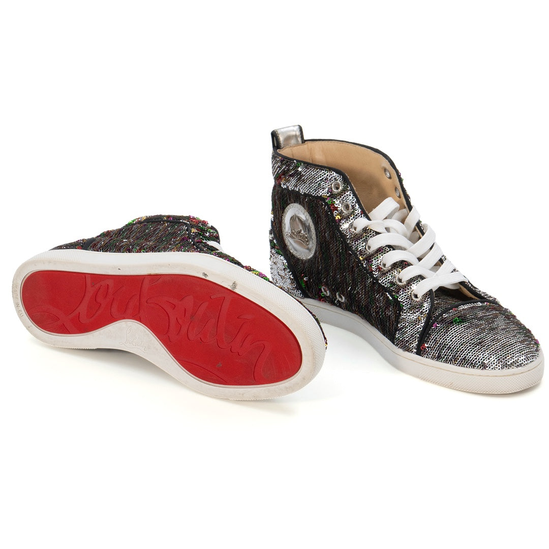 Christian Louboutin Silver Multicolor Sequins Bip Bip Orlato Sneakers