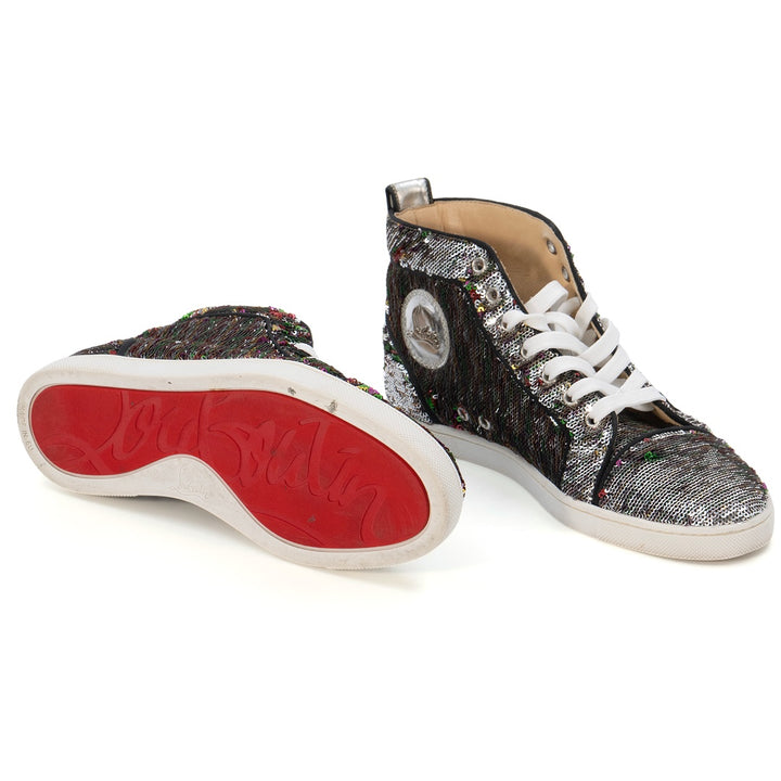 Christian Louboutin Silver Multicolor Sequins Bip Bip Orlato Sneakers