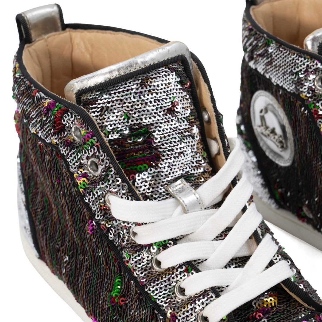 Christian Louboutin Silver Multicolor Sequins Bip Bip Orlato Sneakers