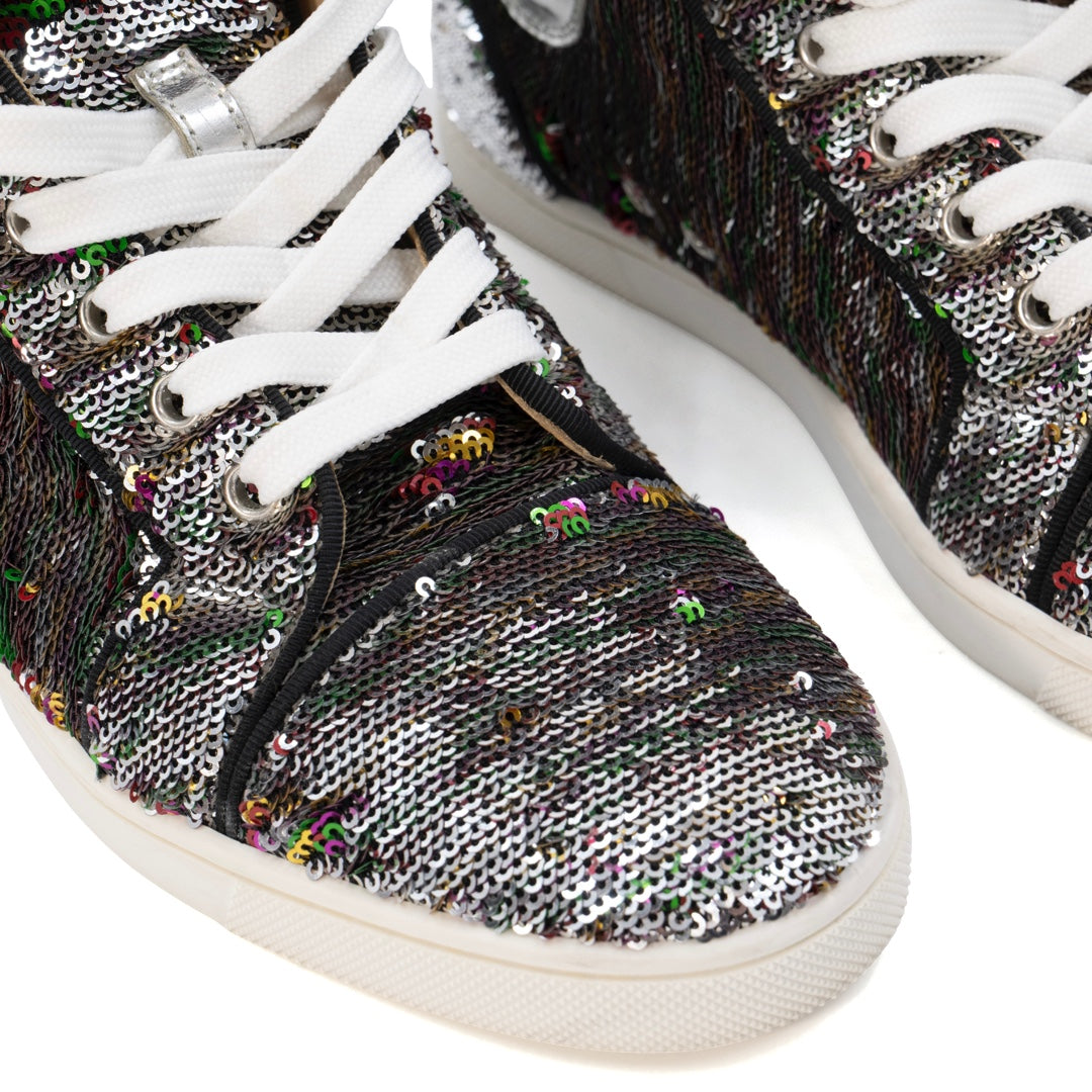 Christian Louboutin Silver Multicolor Sequins Bip Bip Orlato Sneakers
