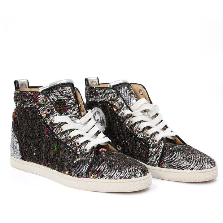 Christian Louboutin Silver Multicolor Sequins Bip Bip Orlato Sneakers