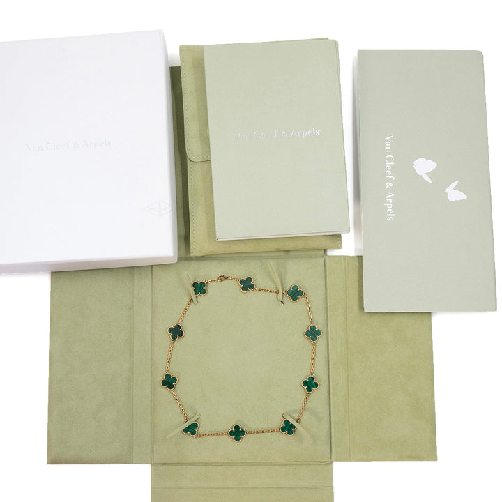 Van Cleef & Arpels Vintage Alhambra Necklace 10 Motifs Yellow Gold Malachite