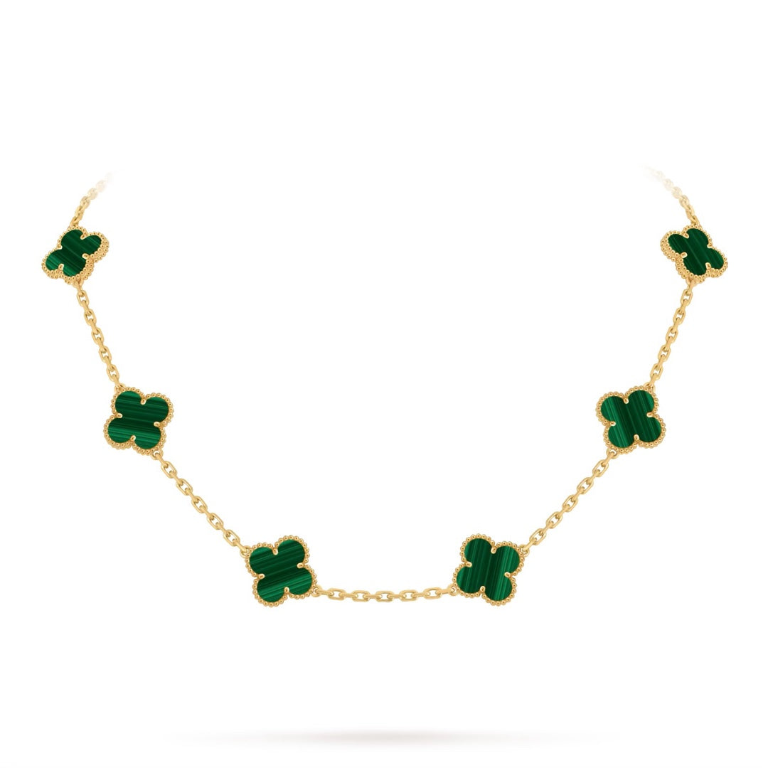 Van Cleef & Arpels Vintage Alhambra Necklace 10 Motifs Yellow Gold Malachite
