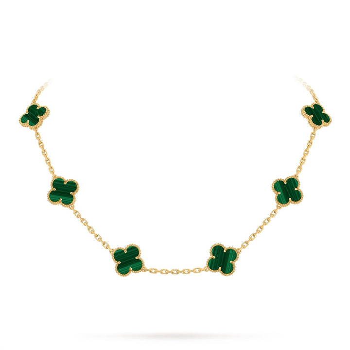Van Cleef & Arpels Vintage Alhambra Necklace 10 Motifs Yellow Gold Malachite