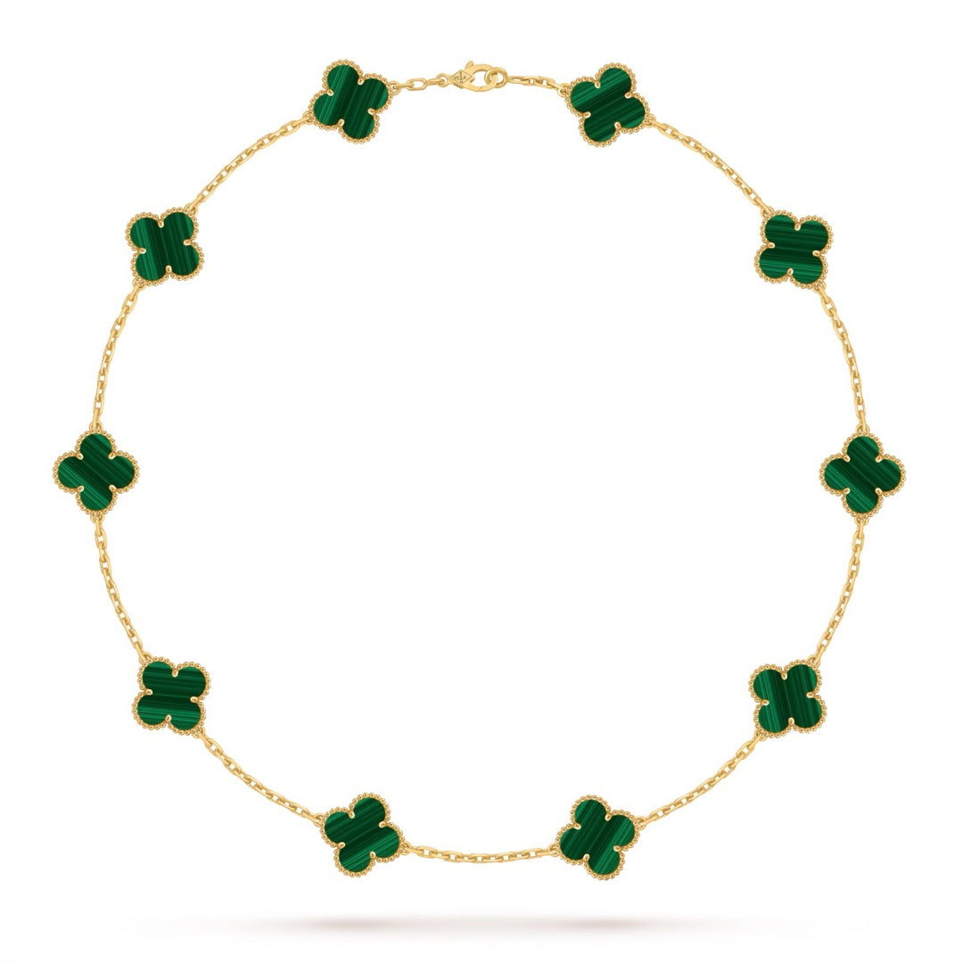 Van Cleef & Arpels Vintage Alhambra Necklace 10 Motifs Yellow Gold Malachite
