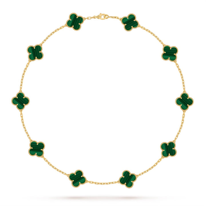 Van Cleef & Arpels Vintage Alhambra Necklace 10 Motifs Yellow Gold Malachite