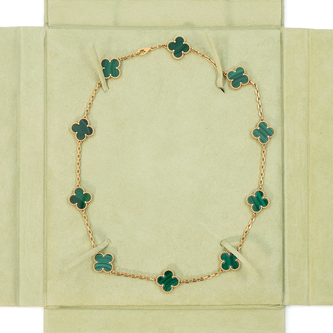 Van Cleef & Arpels Vintage Alhambra Necklace 10 Motifs Yellow Gold Malachite