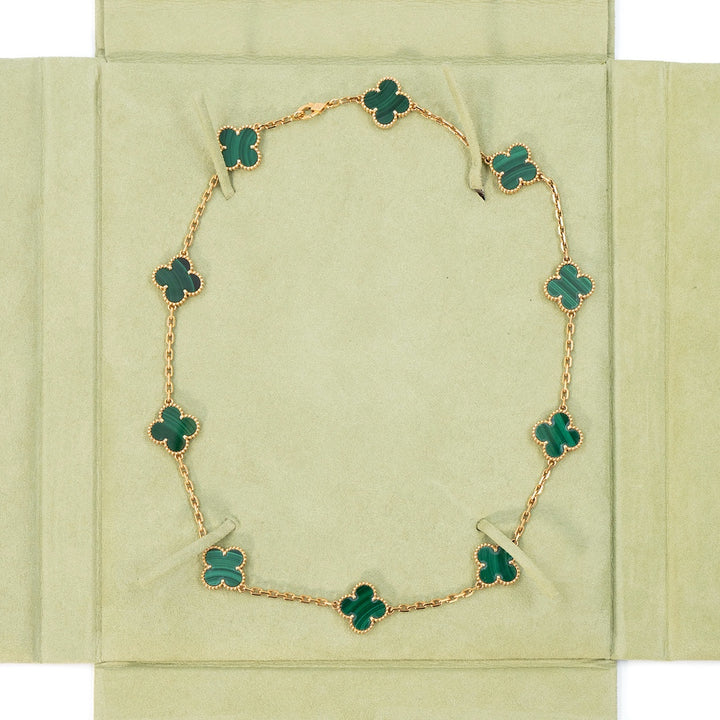 Van Cleef & Arpels Vintage Alhambra Necklace 10 Motifs Yellow Gold Malachite